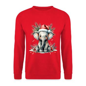 Winterelefant mit Rentierhut - Unisex Pullover - Rot - Vorne - Alina (178cm) & Michal (187cm)