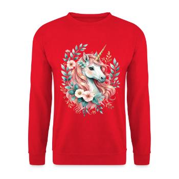 Pastel unicorn with flower wreath - Unisex Sweatshirt - red - Front - Alina (178cm) & Michal (187cm)