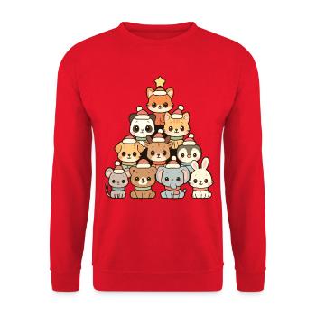 Christmas Animals Pyramid – Sweet Xmas Animal Friends - Unisex Sweatshirt - red - Front - Alina (178cm) & Michal (187cm)