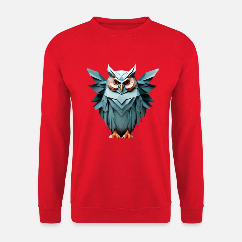 Blau Low-Poly Eule Design - Unisex Pullover - Rot
