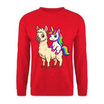 Einhorn Lama Regenbogen Shirt - Unisex Pullover - Rot - Vorne - Alina (178cm) & Michal (187cm)