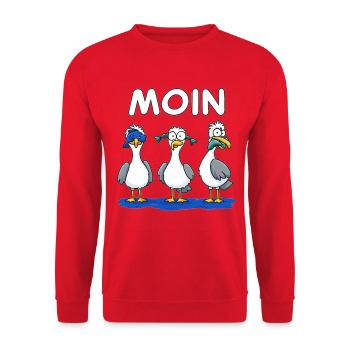 MOIN Trio Möwen Glitter Cartoon - Unisex Pullover - Rot - Vorne - Alina (178cm) & Michal (187cm)