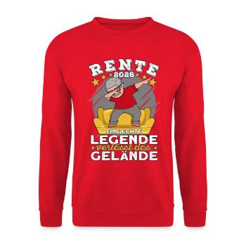 Rentner 2026 Rente Ruhestand Legende Geschenkidee - Unisex Pullover - Rot - Vorne - Alina (178cm) & Michal (187cm)