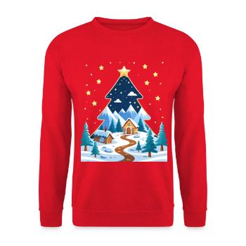 Winterwald im Sternbaum-Design - Unisex Pullover - Rot - Vorne - Alina (178cm) & Michal (187cm)