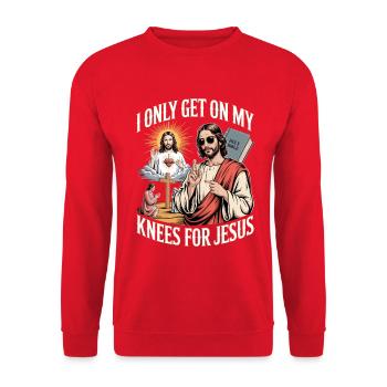 I Only Get On My Knees For Jesus Unwearable - Unisex Pullover - Rot - Vorne - Alina (178cm) & Michal (187cm)