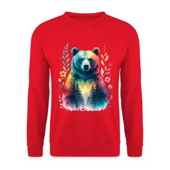 Rainbow bear in the forest - Unisex Sweatshirt - red - Front - Alina (178cm) & Michal (187cm)