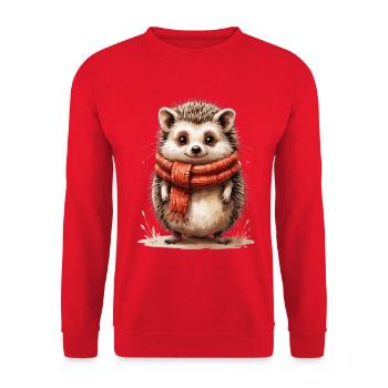 Winter Igel mit rotem Schal - Unisex Pullover - Rot - Vorne - Alina (178cm) & Michal (187cm)
