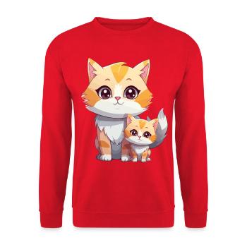 Kuschelkätzchen Duo Motiv - Unisex Pullover - Rot - Vorne - Alina (178cm) & Michal (187cm)