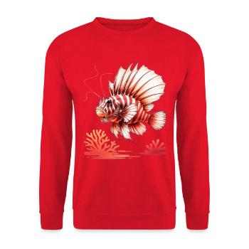 Roter Streifenfisch im Korallenmeer - Unisex Pullover - Rot - Vorne - Alina (178cm) & Michal (187cm)