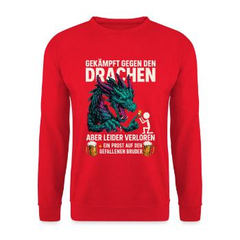 Chemise de soirée d’enterrement de vie de garçon combattue de dragon - Sweat-shirt Unisexe - rouge - Devant - Alina (178cm) & Michal (187cm)