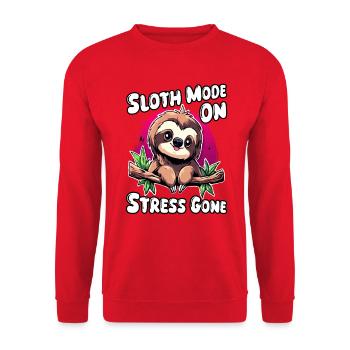 Sloth Mode on Stress gone | No Stress Chill Vibes - Unisex Sweatshirt - red - Front - Alina (178cm) & Michal (187cm)