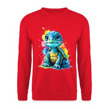 Bunte Schildkröte mit Farbspritzern - Unisex Pullover - Rot - Vorne - Alina (178cm) & Michal (187cm)