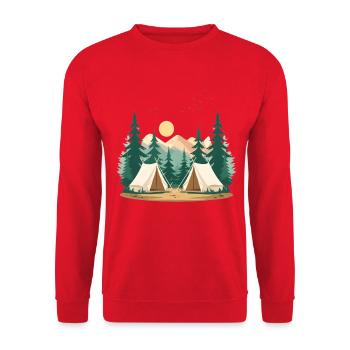 Night Forest Camping Illustration - Unisex Sweatshirt - red - Front - Alina (178cm) & Michal (187cm)