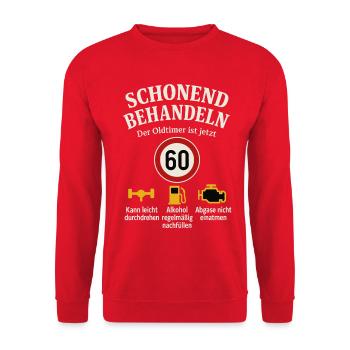 Treat with care The classic car is now 60 - Unisex Sweatshirt - red - Front - Alina (178cm) & Michal (187cm)