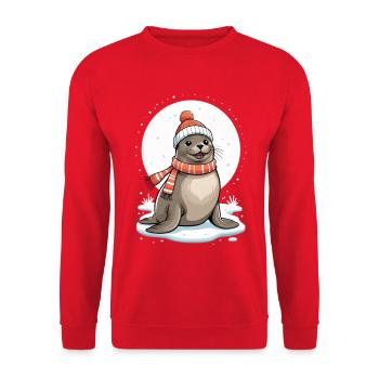 Winter seal with scarf - Unisex Sweatshirt - red - Front - Alina (178cm) & Michal (187cm)