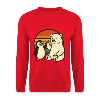 Eisbär und Pinguin - Unisex Pullover - Rot - Vorne - Alina (178cm) & Michal (187cm)