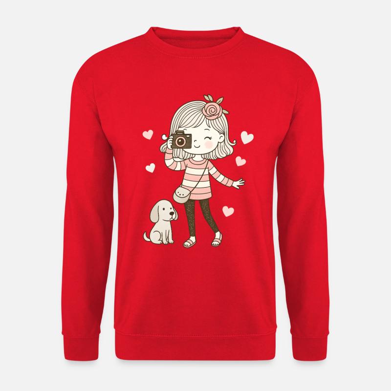 Niedliches Foto-Mädchen mit Hund - Unisex Pullover - Rot