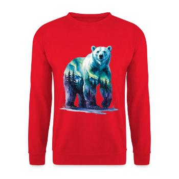 Wasserfarbener Polarbär Waldlandschaft - Unisex Pullover - Rot - Vorne - Alina (178cm) & Michal (187cm)