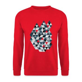 Blaue Dreiecks Mosaik  Geometry Triangles  - Unisex Pullover - Rot - Vorne - Alina (178cm) & Michal (187cm)