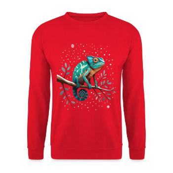 Chamäleon auf Ast Sternenwald - Unisex Pullover - Rot - Vorne - Alina (178cm) & Michal (187cm)