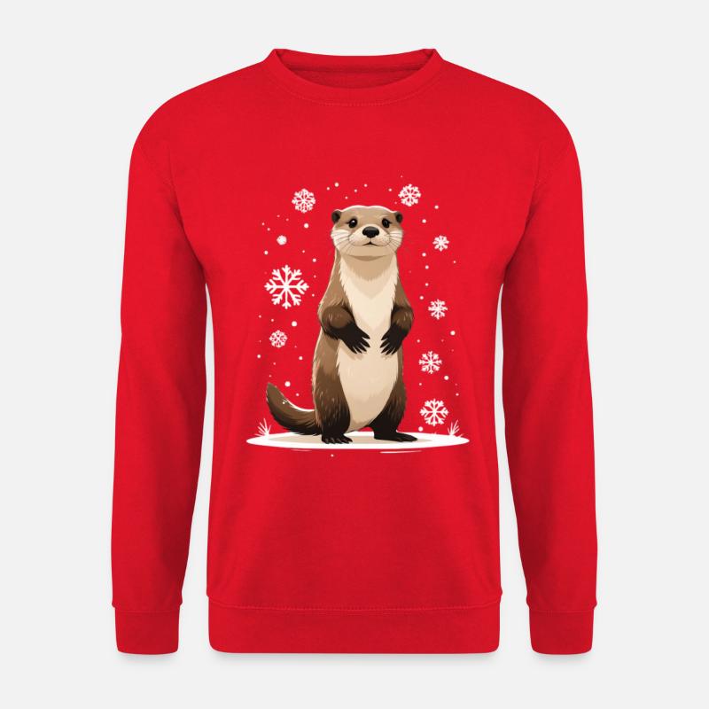 Winter otter with snowflakes - Unisex Sweatshirt - red