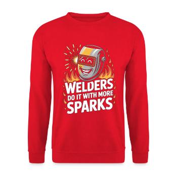 Welders Do It With More Sparks Welding Mechanic - Unisex Sweatshirt - red - Front - Alina (178cm) & Michal (187cm)