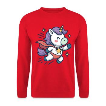 Süßes Super Einhorn, Lauf Shirt, Kinder - Unisex Pullover - Rot - Vorne - Alina (178cm) & Michal (187cm)
