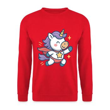 Little Unicorn Hero, Off to Adventure - Unisex Sweatshirt - red - Front - Alina (178cm) & Michal (187cm)
