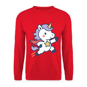 Laughing Super Unicorn, Everyday Hero - Unisex Sweatshirt - red - Front - Alina (178cm) & Michal (187cm)