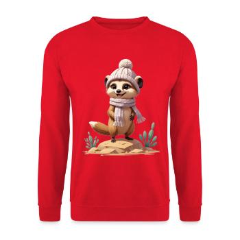 Meerkat on rock with scarf and hat - Unisex Sweatshirt - red - Front - Alina (178cm) & Michal (187cm)