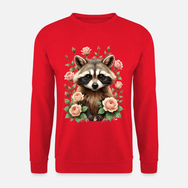 Waschbär mit Rosenrahmen - Unisex Pullover - Rot