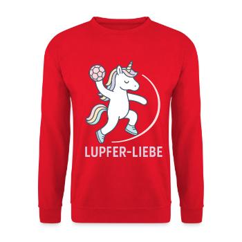 Licorne Handball Lupferliebe, lancer tendre - Sweat-shirt Unisexe - rouge - Devant - Alina (178cm) & Michal (187cm)
