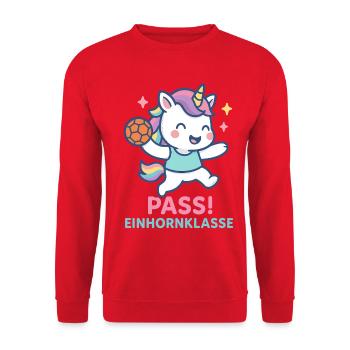 Unicorn Handball Pass, Unicorn Class Assist - Unisex Sweatshirt - red - Front - Alina (178cm) & Michal (187cm)