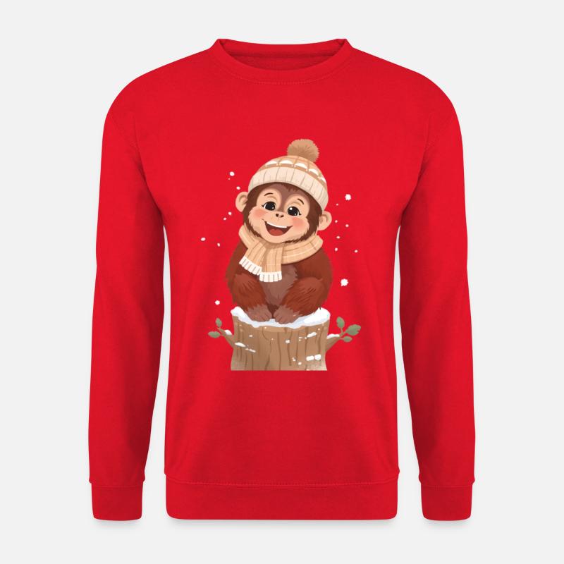 Winter monkey on tree stump - Unisex Sweatshirt - red