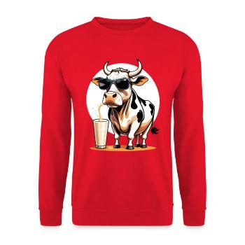 Vache aux lunettes de soleil milkshake - Sweat-shirt Unisexe - rouge - Devant - Alina (178cm) & Michal (187cm)