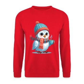 Winterpinguin mit Mütze und Schals - Unisex Pullover - Rot - Vorne - Alina (178cm) & Michal (187cm)