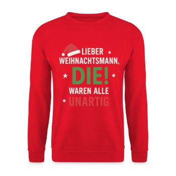 Lieber Weihnachtsmann Unartig - Unisex Pullover - Rot - Vorne - Alina (178cm) & Michal (187cm)