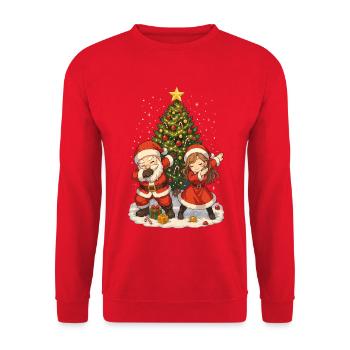 Weihnachts Dab, Santa Squad, Fun Xmas - Unisex Pullover - Rot - Vorne - Alina (178cm) & Michal (187cm)