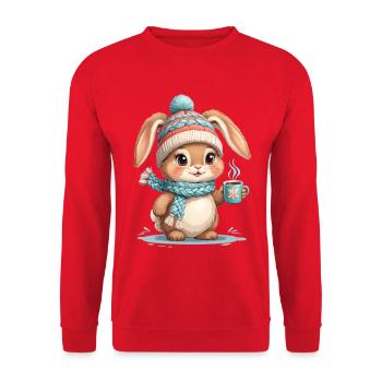 Winter bunny with scarf and tea - Unisex Sweatshirt - red - Front - Alina (178cm) & Michal (187cm)