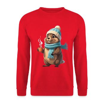 Winter Otter with Mug - Unisex Sweatshirt - red - Front - Alina (178cm) & Michal (187cm)