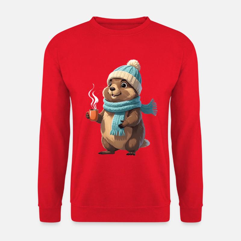 Winter Otter with Mug - Unisex Sweatshirt - red