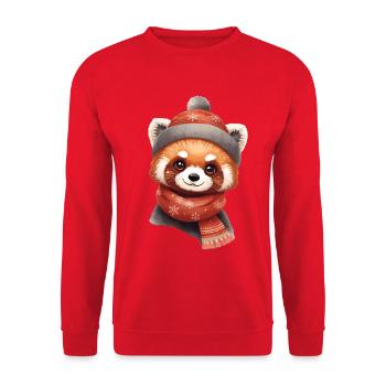 Winterpanda mit Mütze und Schal - Unisex Pullover - Rot - Vorne - Alina (178cm) & Michal (187cm)