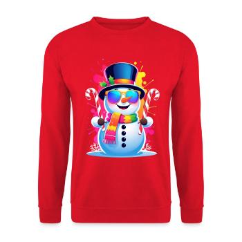 Neon-Schneemann im Winterzauber - Unisex Pullover - Rot - Vorne - Alina (178cm) & Michal (187cm)