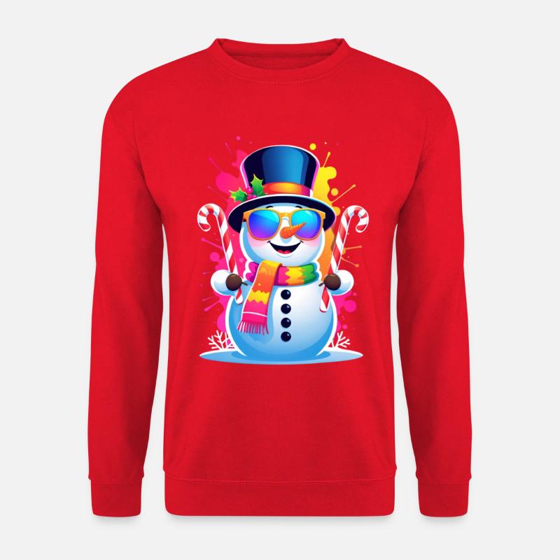 Neon-Schneemann im Winterzauber - Unisex Pullover - Rot