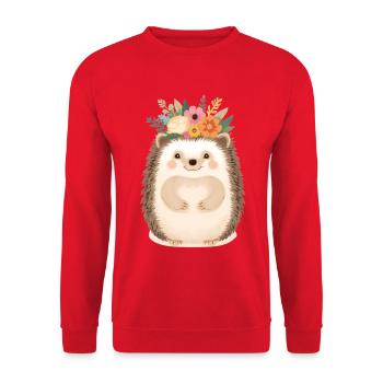 Blumenkranz-Igel: süßer Waldfreund - Unisex Pullover - Rot - Vorne - Alina (178cm) & Michal (187cm)