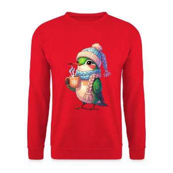 Winter Cuddle Bird with Mug - Unisex Sweatshirt - red - Front - Alina (178cm) & Michal (187cm)