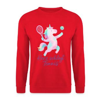 Heart Beats Tennis, Unicorn Love, Tournament - Unisex Sweatshirt - red - Front - Alina (178cm) & Michal (187cm)