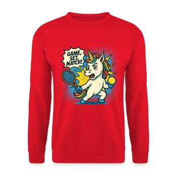 Tennis Unicorn Rétro, match de sets, Fun - Sweat-shirt Unisexe - rouge - Devant - Alina (178cm) & Michal (187cm)