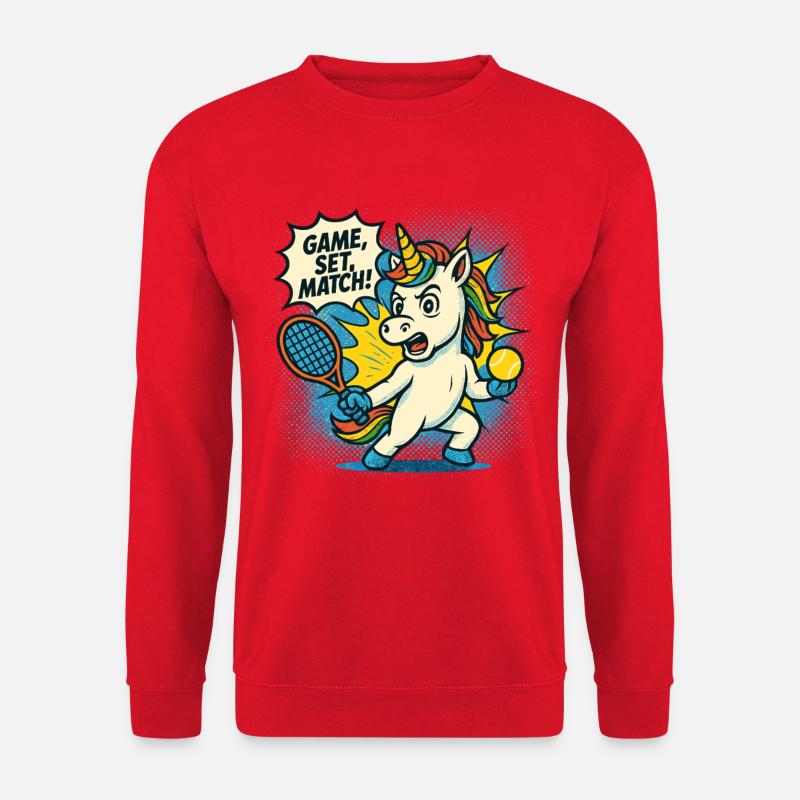 Tennis Unicorn Retro, Game Set Match, Fun - Unisex Sweatshirt - red