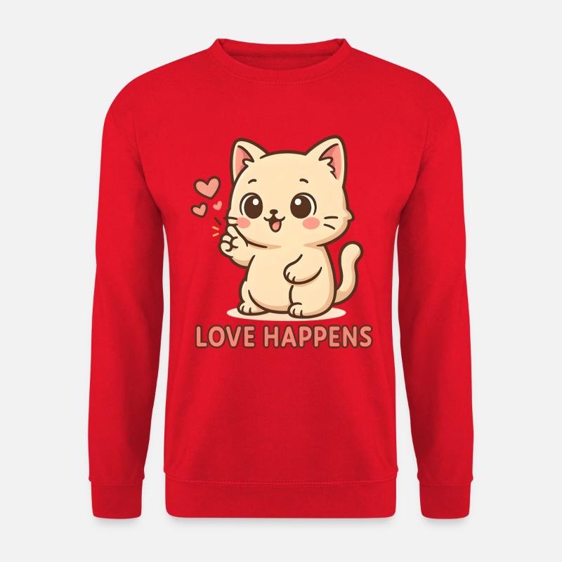 Liebe geschieht: Kätzchen mit Herz - Unisex Pullover - Rot